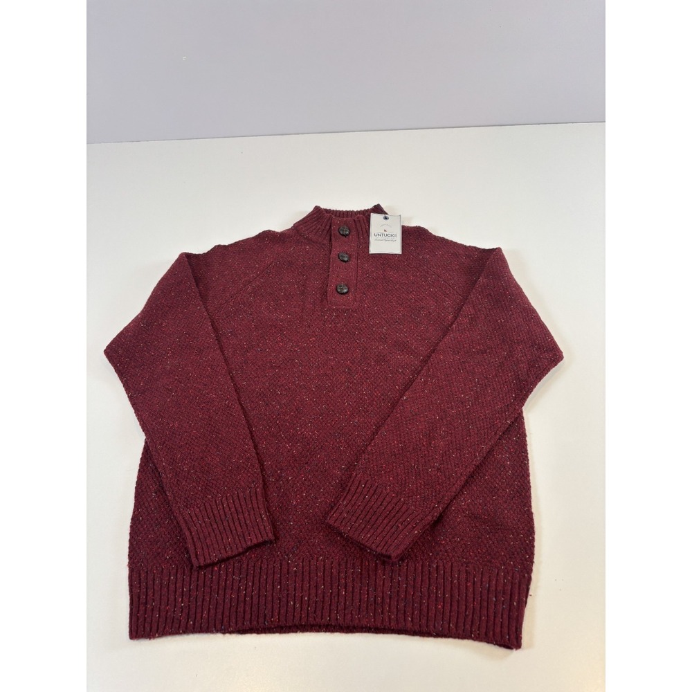 UNTUCKit Gordonne Tweed Lambswool Nylon Henley Sweater Men Small Burgundy NWT